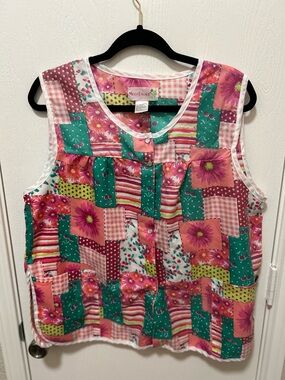 Moon Dance patchwork design floral smock cobbler apron pearl snap button size L